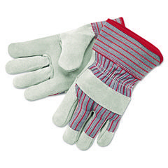 Economy Grade Leather Gloves, White/Red, X-Large, 12 Pairs